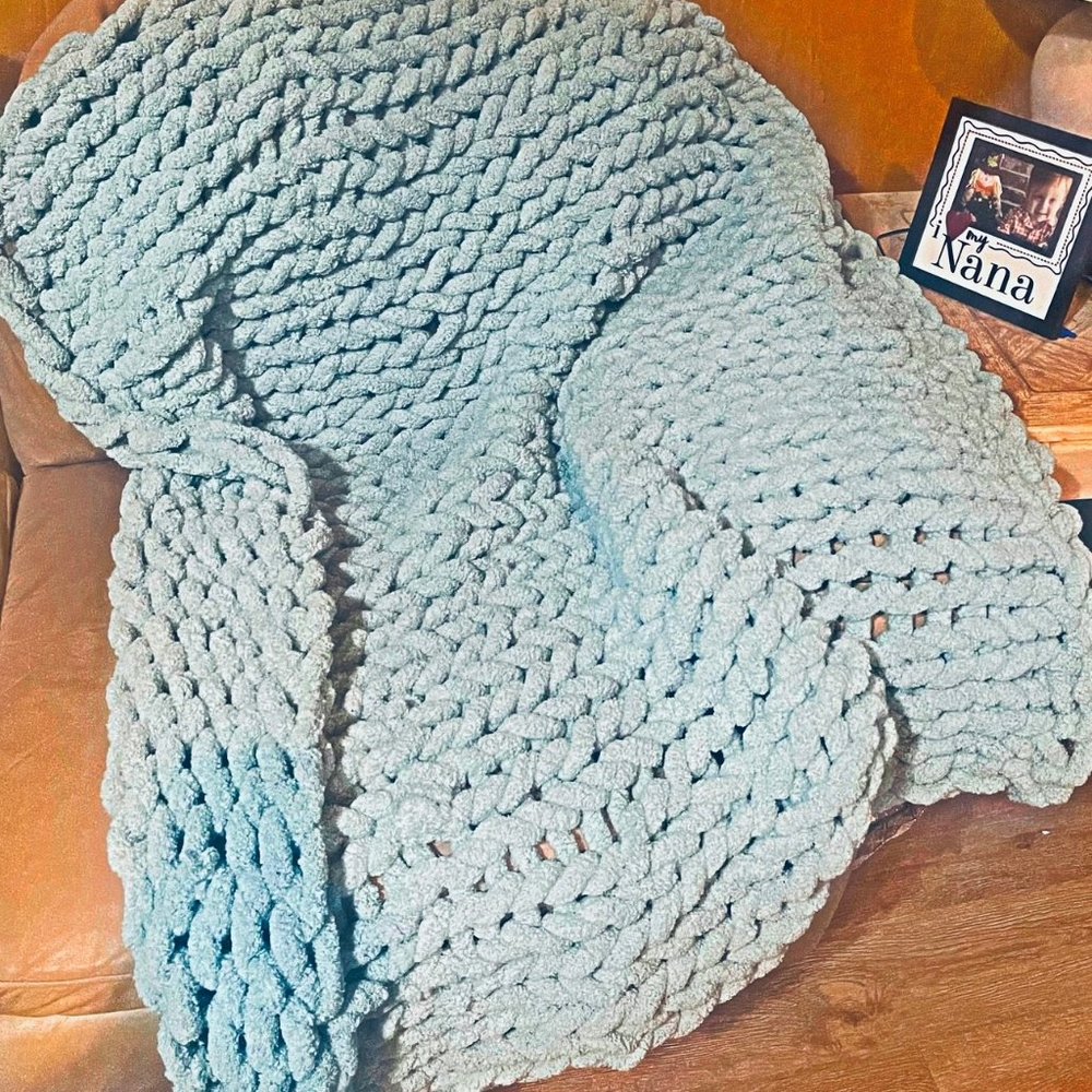 Spa Blue Chenille Chunky Knit Blanket
